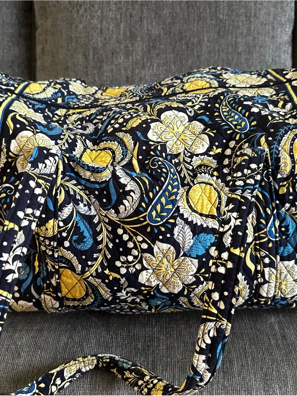 Quilted Floral Tote Bag in Navy, Yellow & Teal